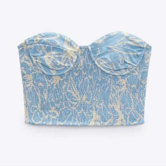 New Zara Floral Printed Underwire Linen Blend Bustier Crop Top NWT Large - Picture 11 of 17